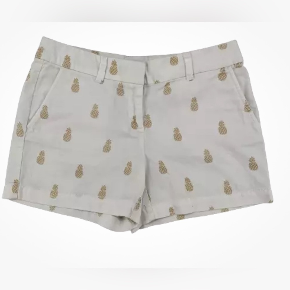 Ann Taylor Loft white shorts with gold pineapples. 4” inseam. 4 pockets. Size 10